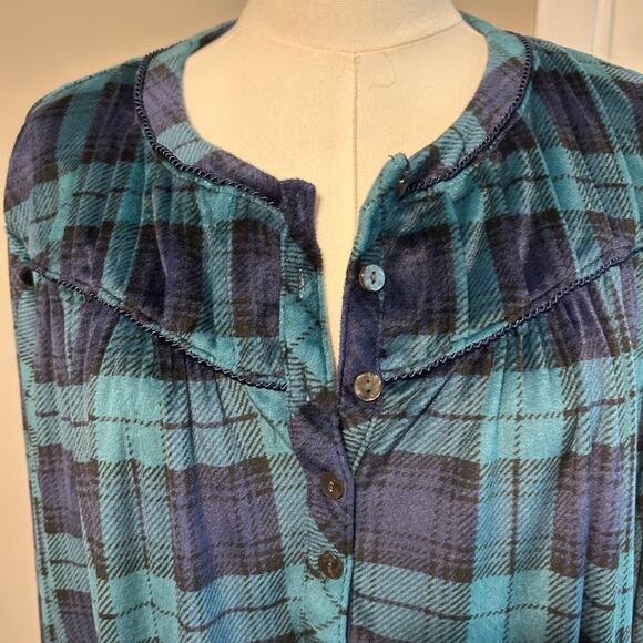 Aria Collection Plaid Women's SZ LG Knit Velour Long Sleeve Ballet Nightgown - Picture 2 of 7